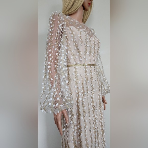 LICHI SHEER DRESS FLORAL EMBROIDERY DETAIL MIDI PENCIL DRESS MEDIUM - Picture 7 of 11